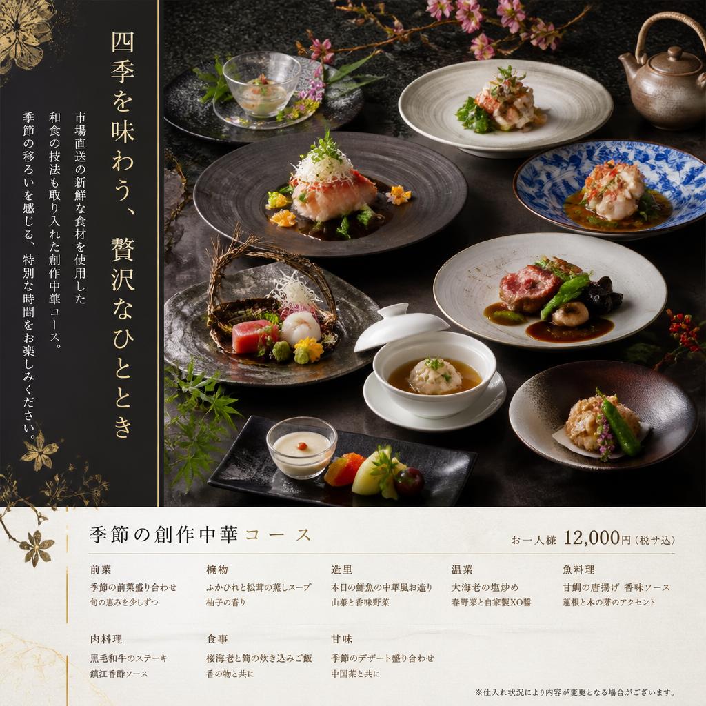 新鮮な旬素材を活かした特別コースメニュー
